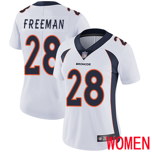 Women Denver Broncos 28 Royce Freeman White Vapor Untouchable Limited Player Football NFL Jersey